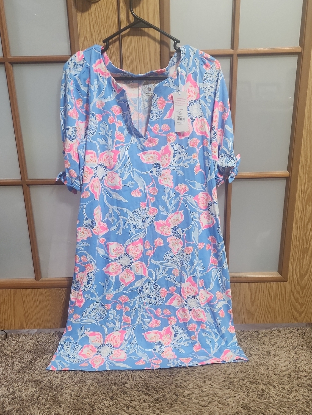 Lilly Pulitzer Easley Puff Sleeve Cotton Shift Dress In Bahamian Rhapsody Size L